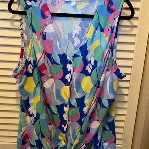 Vibrant Floral Button-Up Blouse - Blue Multicolor